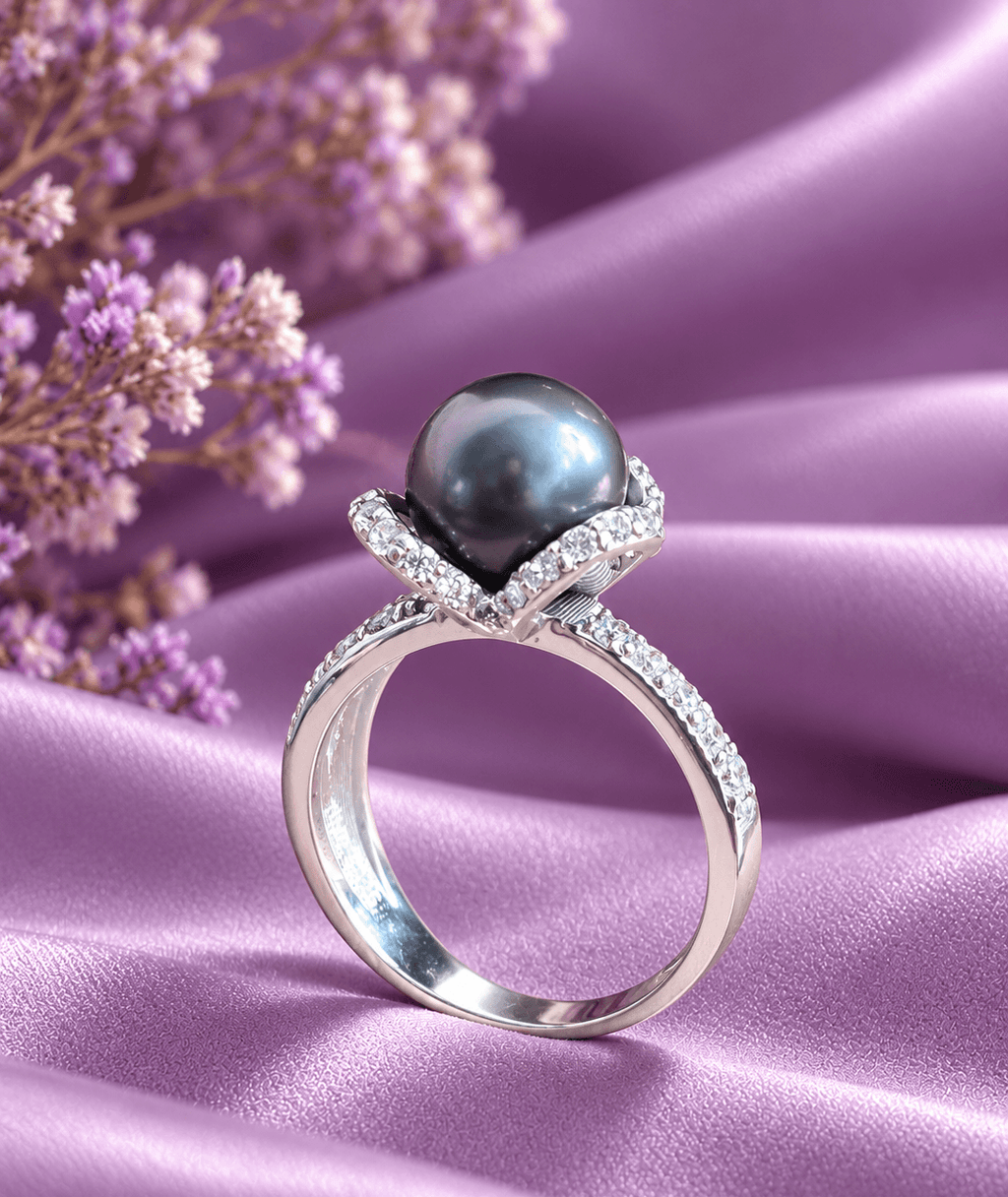Bague en argent sterling avec perle de culture d'eau douce aubergine de 8,5 mm par AME Jewellery pour femme - AME Jewellery