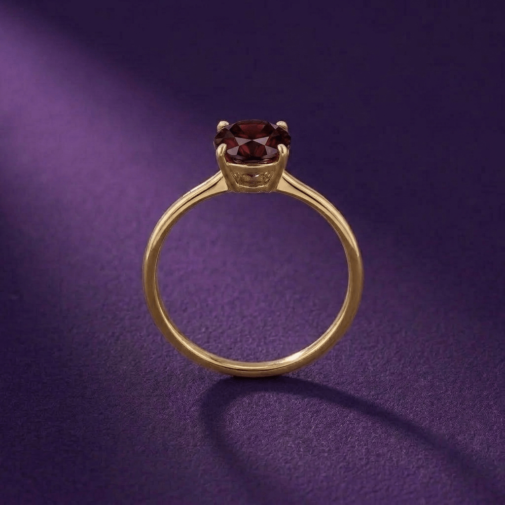 Bague en grenat rouge naturel en or jaune 14K - AME Jewellery.