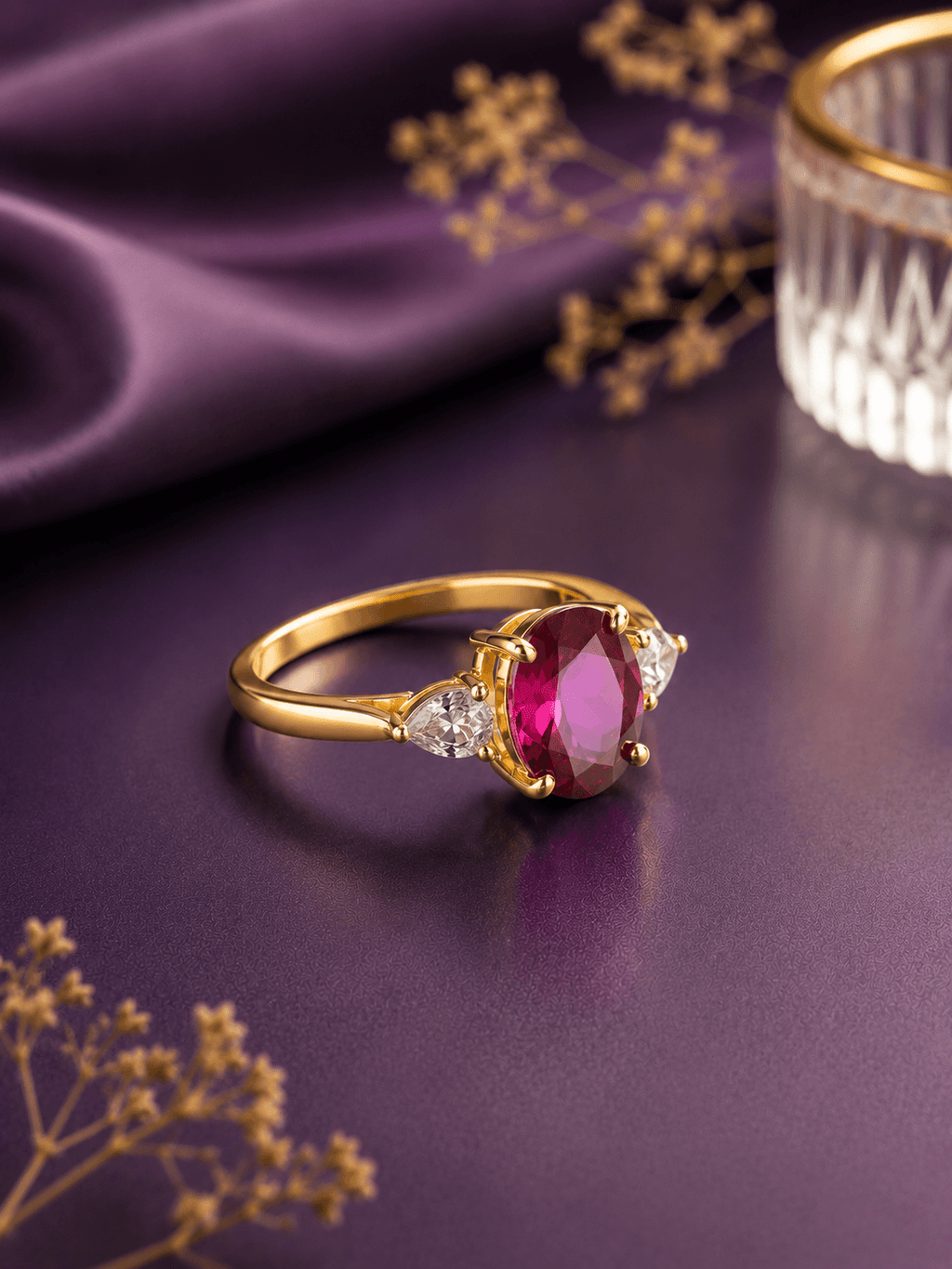 Bague en grenat rouge naturel taille ovale en or jaune 14K - AME Jewellery.