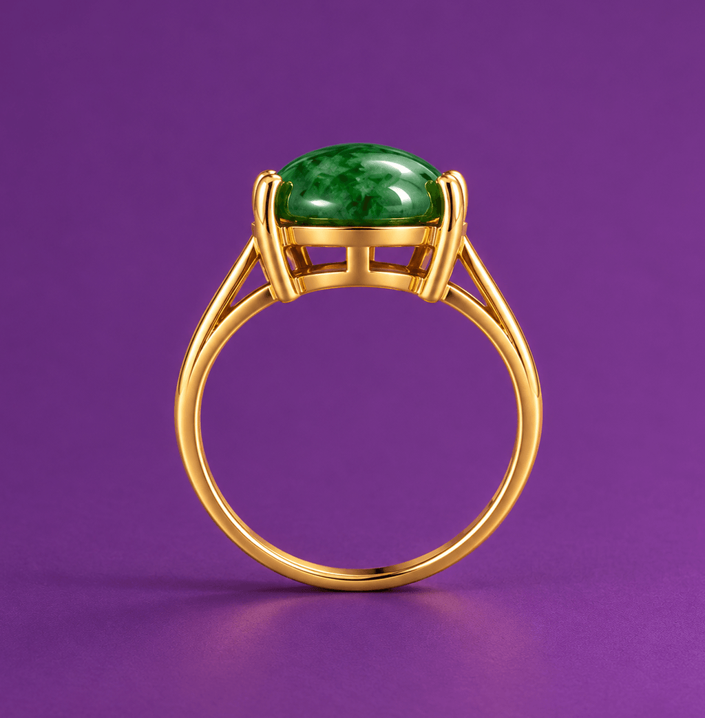 Bague en or jaune 14K et jadéite naturelle taille cabochon ovale - AME Jewellery.
