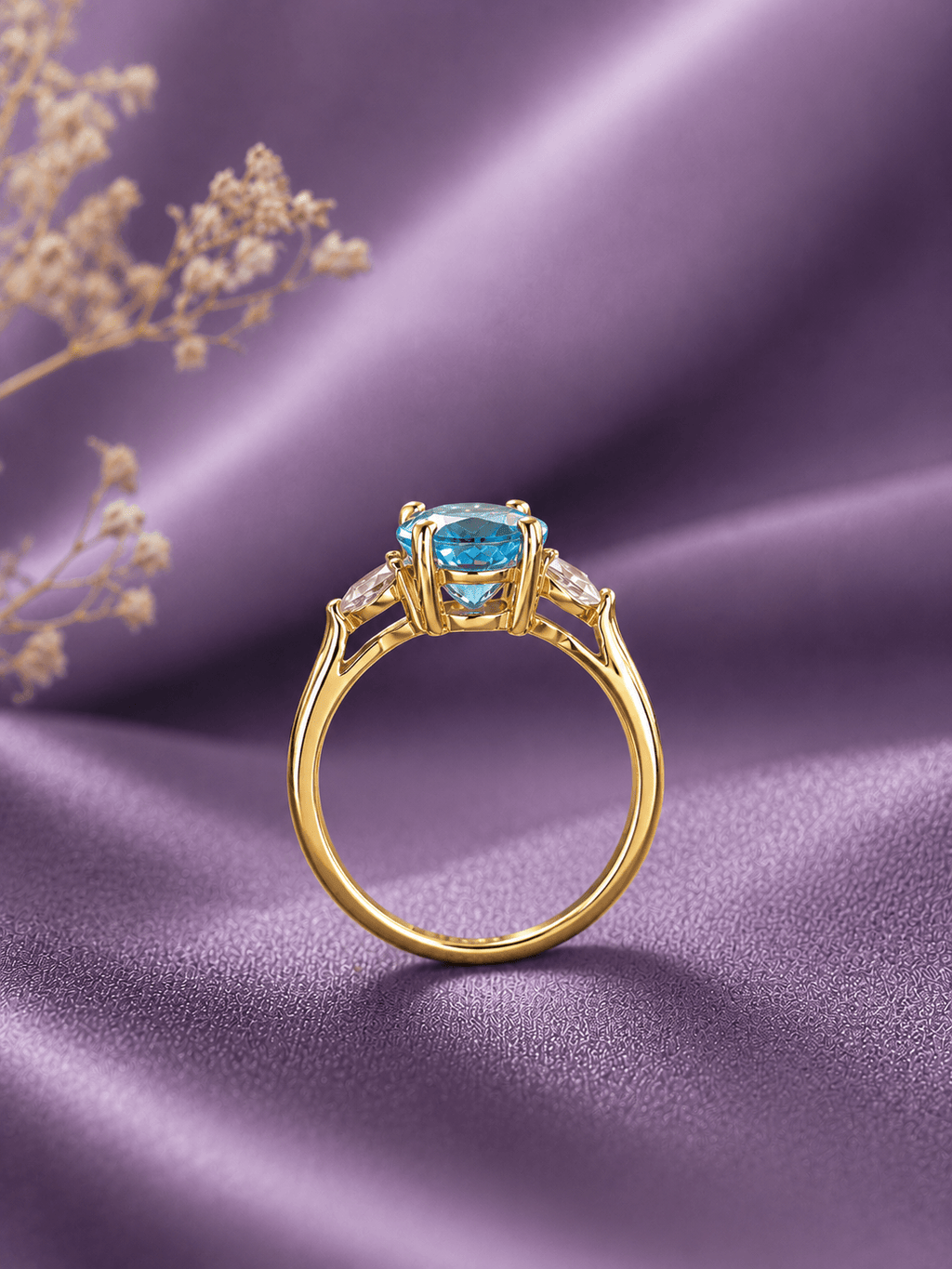 Bague en or jaune 14K et topaze bleue naturelle taille ovale - AME Jewellery.