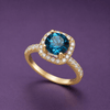 Bague halo-carré en or jaune 14K et topaze bleue de Londres naturelle – AME Jewellery.