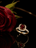 Bague halo carrée en grenat rouge naturel en or jaune 14K - AME Jewellery. 