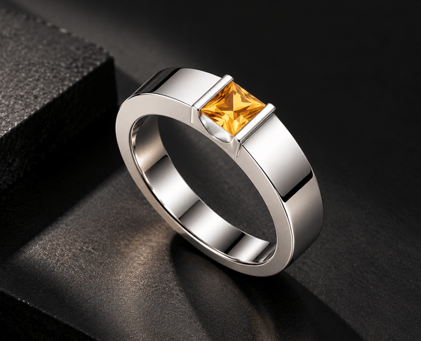 Bague homme en argent sterling avec citrine carrée - AME Jewellery
