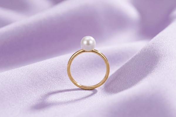Bague classique en Or jaune 14K avec Perle d'eau douce de couleur blanche par AME Jewellery.