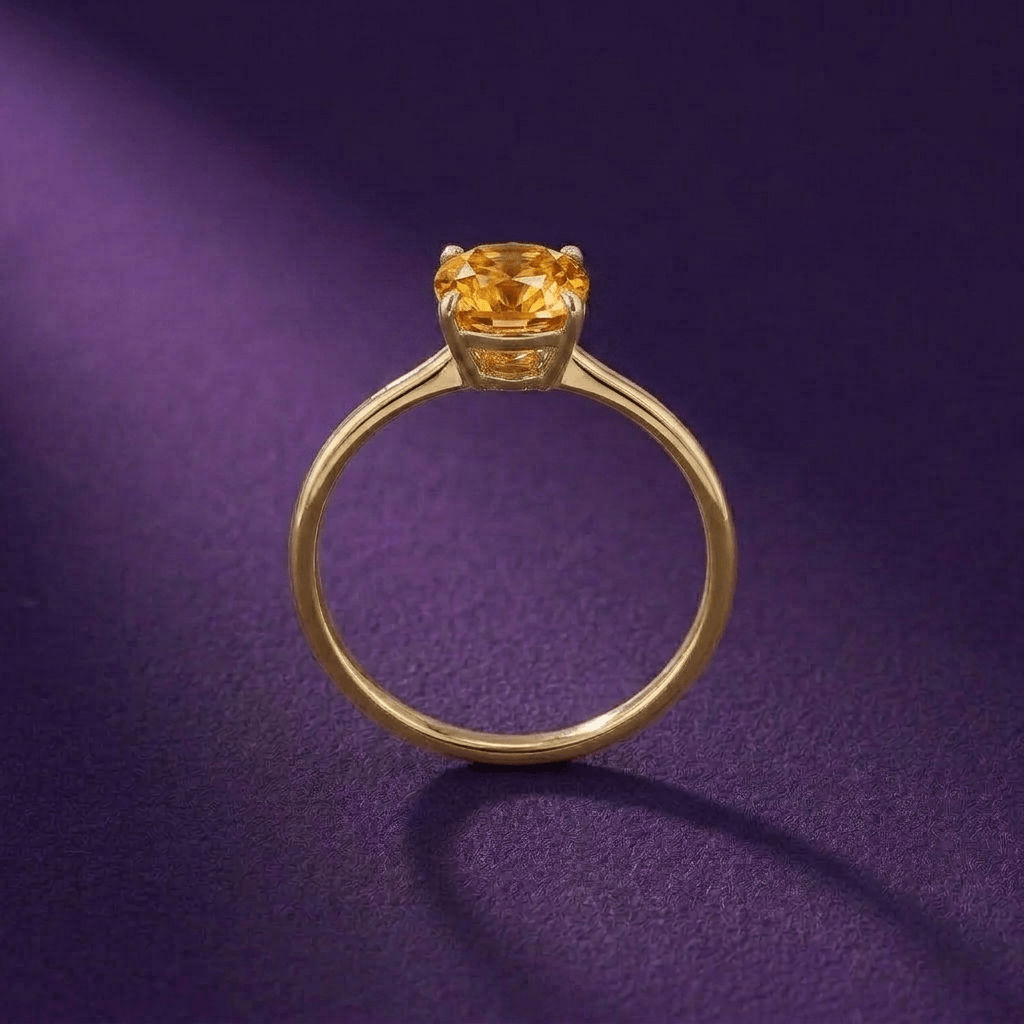 Bague solitaire en citrine naturelle en or jaune 14K - AME Jewellery.