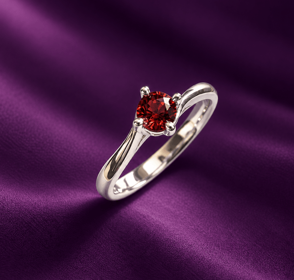 Bague torsadée solitaire en grenat rouge naturel en argent sterling - AME Jewellery