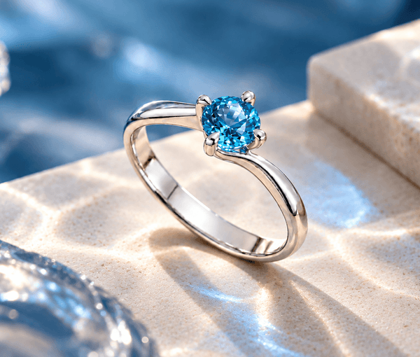Bague torsadée solitaire en topaze bleue naturelle en argent sterling – AME Jewellery.