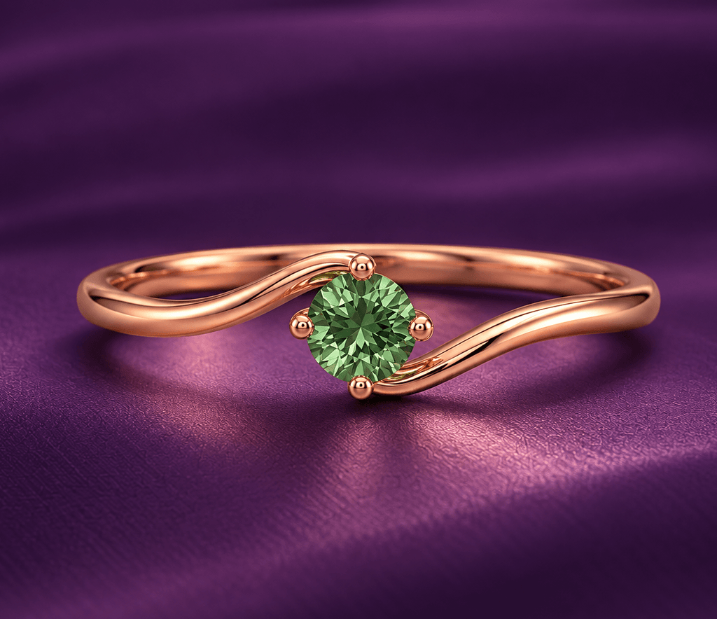 Bague tourmaline verte naturelle en or rose 14K - AME Jewellery. 