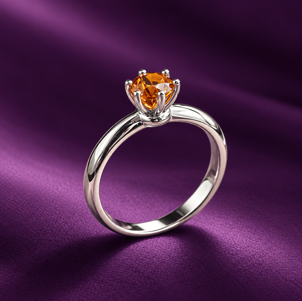 Bague à 6 griffes en argent sterling avec citrine naturelle par AME Jewellery.