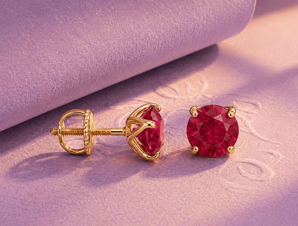 Bông tai vàng 14K đá quý tự nhiên Ruby 5mm - AME Jewellery