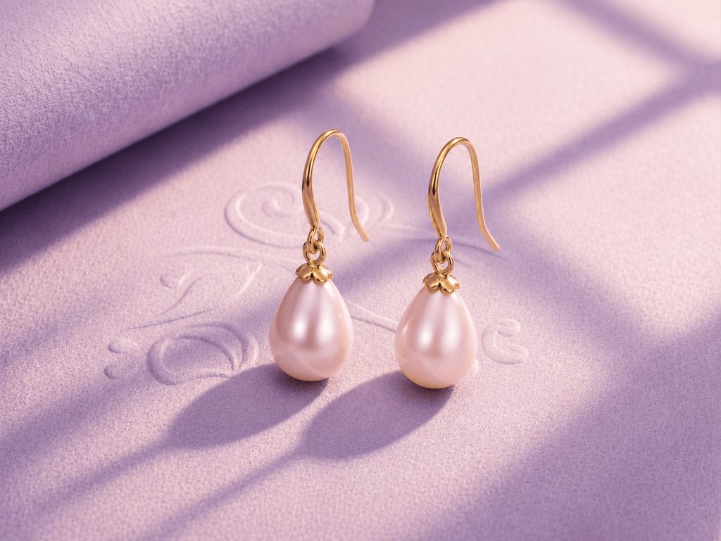 Boucles d'oreilles pendantes en or jaune 14K avec perles de culture d'eau douce en forme de poire par AME Jewellery