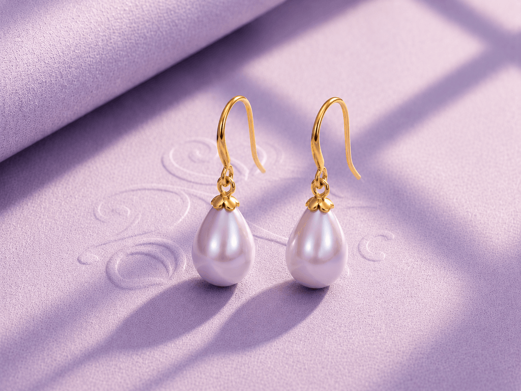 Boucles d'oreilles pendantes en or jaune 14K avec perles de culture d'eau douce en forme de poire par AME Jewellery