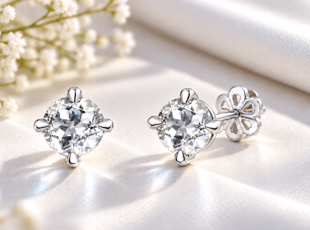 Boucles d'oreilles à 4 griffes en argent sterling et topaze incolore naturelle - AME Jewellery. 