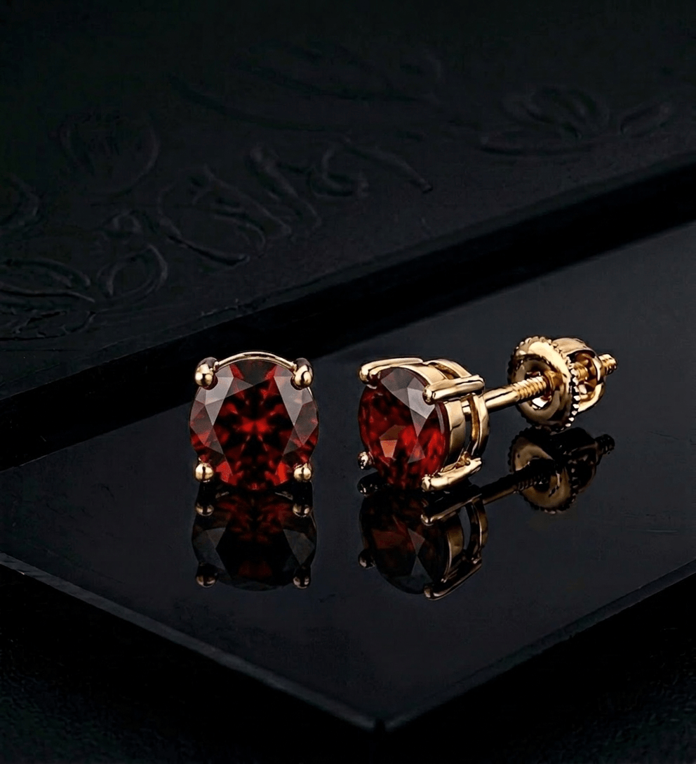 Boucles d'oreilles en grenat rouge naturel en or jaune 14K - AME Jewellery. 