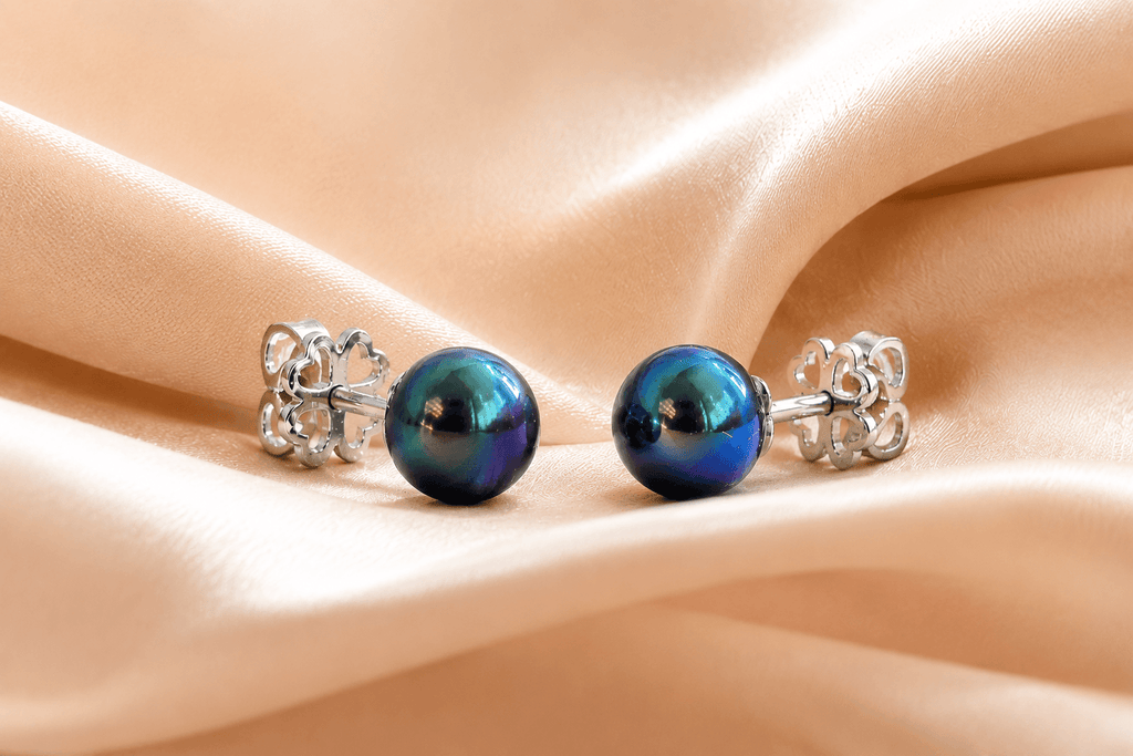 Boucles d'oreilles en perle d'eau douce bouton paon 7 mm, fabriquées en argent de qualité supérieure par AME Jewellery
