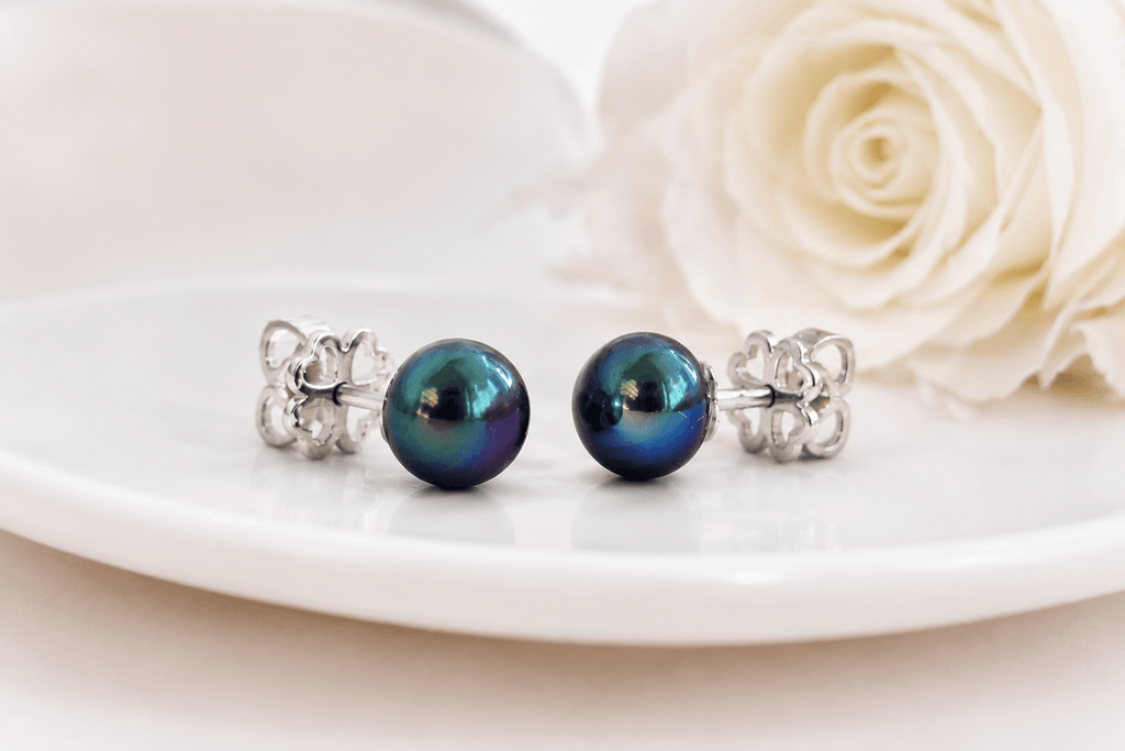 Boucles d'oreilles en perle d'eau douce bouton paon 7 mm, fabriquées en argent de qualité supérieure par AME Jewellery