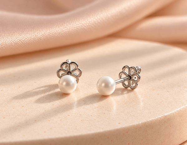 Boucles d'oreilles en perles de culture d'eau douce blanches de 5,5 mm, fabriquées en argent de haute qualité par AME Jewellery.