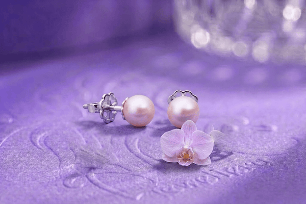 Boucles d'Oreilles Puces avec Perles de Culture d'Eau Douce Roses de 7,5 mm en Argent Sterling pour Femmes - AME Jewellery