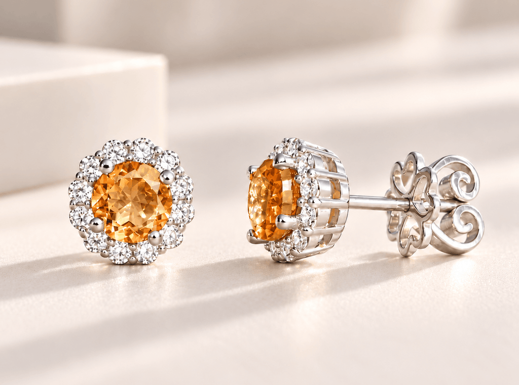 Boucles d'oreilles halo en argent sterling avec citrine  - AME Jewellery