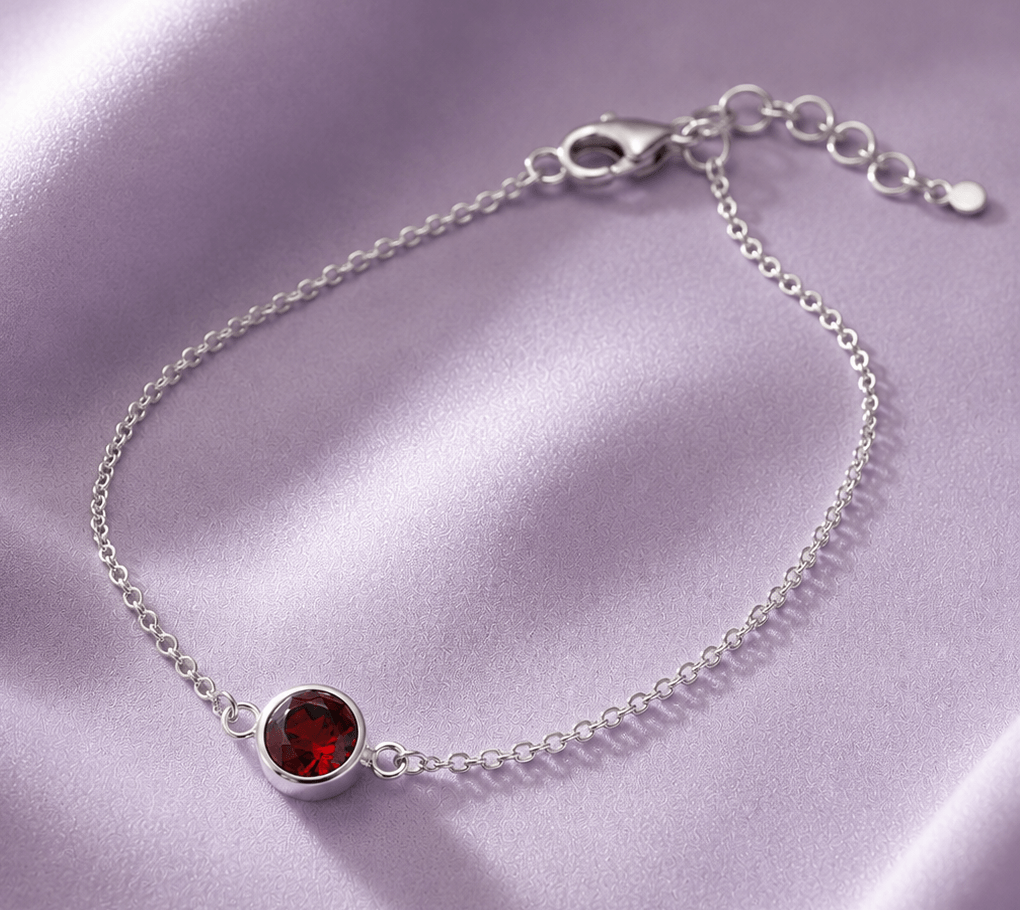Bracelet solitaire en grenat rouge naturel en argent sterling - AME Jewellery