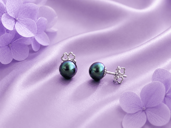 Button Peacock Green Freshwater Pearl Earrings in Sterling Silver - AME Jewellery