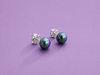 Button Peacock Green Freshwater Pearl Earrings in Sterling Silver - AME Jewellery