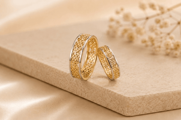 Discover the enchanting elegance of Celtic knot rings, expertly crafted in 14-karat yellow and white gold by AME Jewellery.