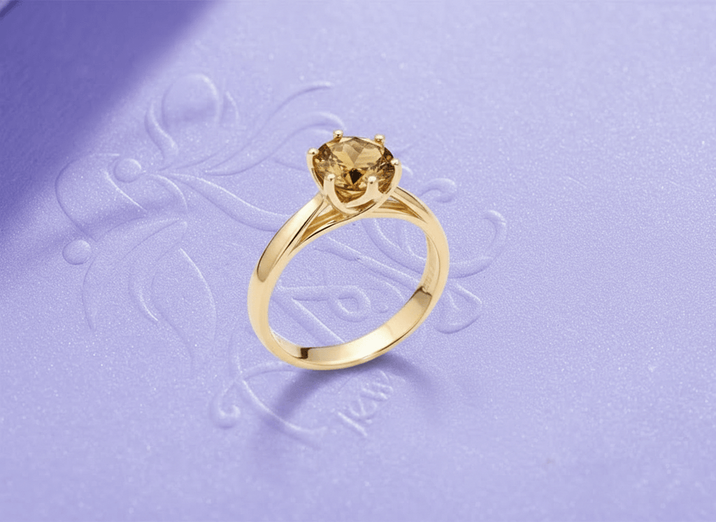 Nhẫn Vàng Đá quý thiên nhiên Brownish Yellow Citrine 6-prong Ring in 14K yellow Gold by AME Jewellery