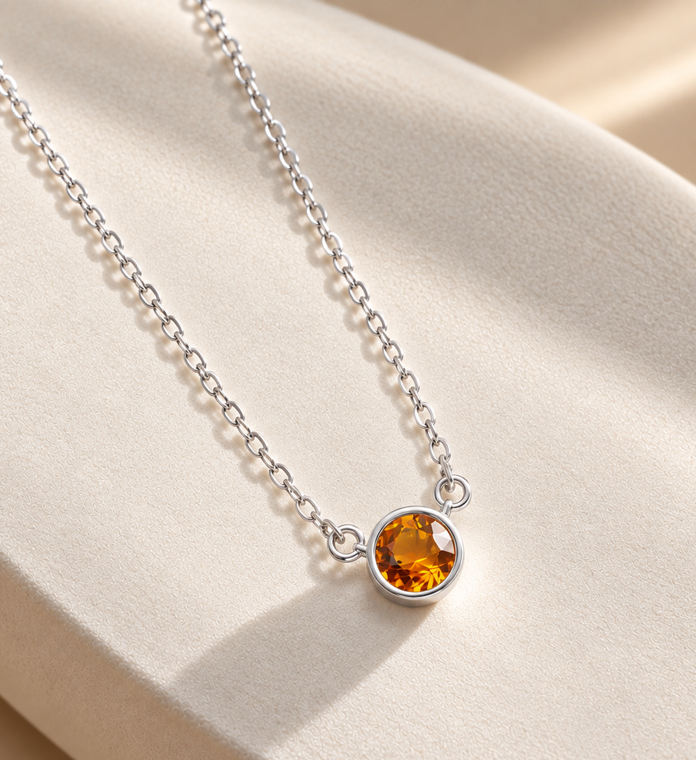 Collier chaîne solitaire en citrine naturelle en argent sterling - AME Jewellery