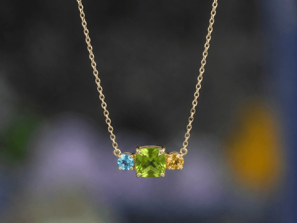 Collier en or jaune 14K avec péridot, topaze bleue et citrine - AME Jewellery