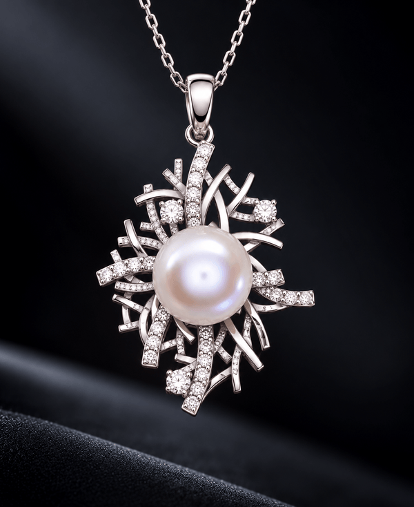white Freshwater Cultured Pearl Pendant Necklace in Sterling Silver by AME Jewellery. 