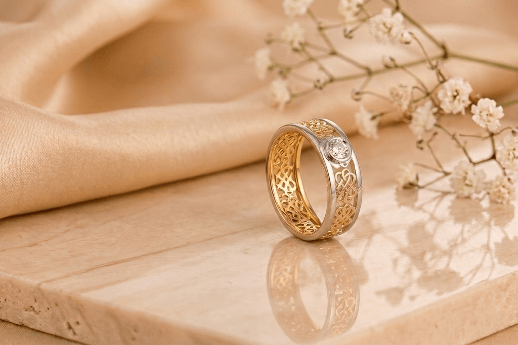 Alliances Celtique en Or jaune et blanc 18K en diamant naturel - AME Jewellery