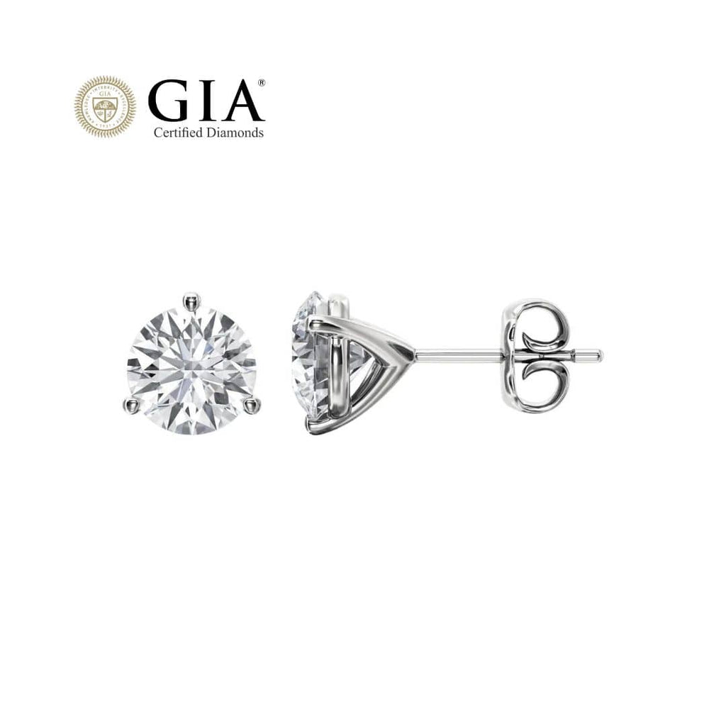  Natural GIA-certified Diamond 3-prong Earrings in 14K White Gold crafted by AME Jewellery