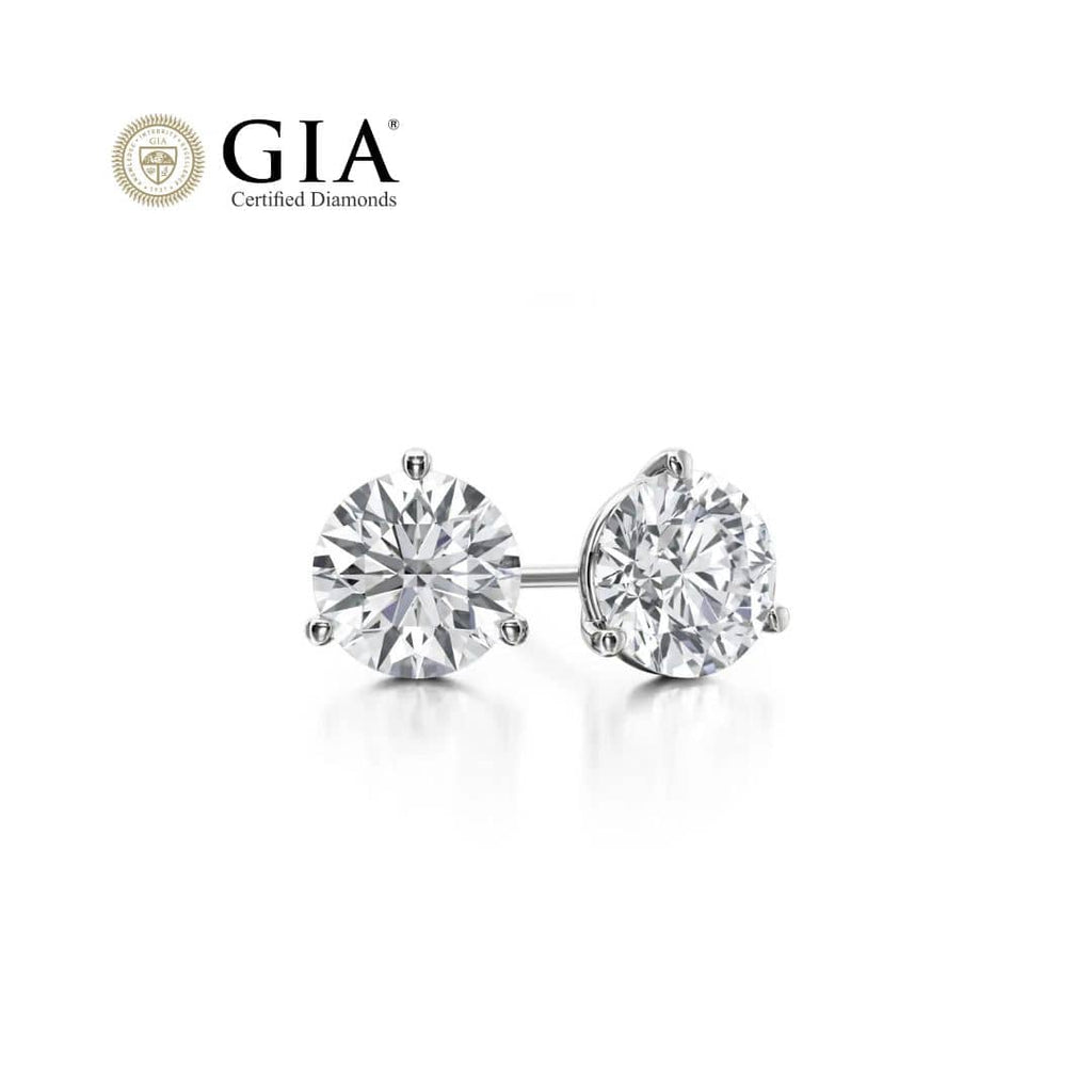  Natural GIA-certified Diamond 3-prong Earrings in 14K White Gold crafted by AME Jewellery