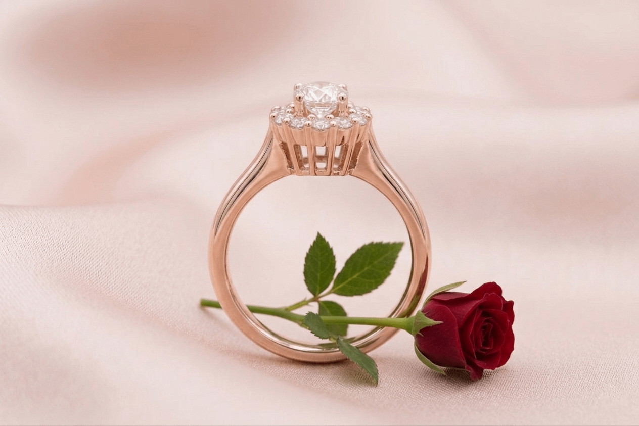 Nhẫn Vàng Hồng Kim cương thiên nhiên GIA-certified Diamond Flower Ring 14K Rose Gold by AME Jewellery