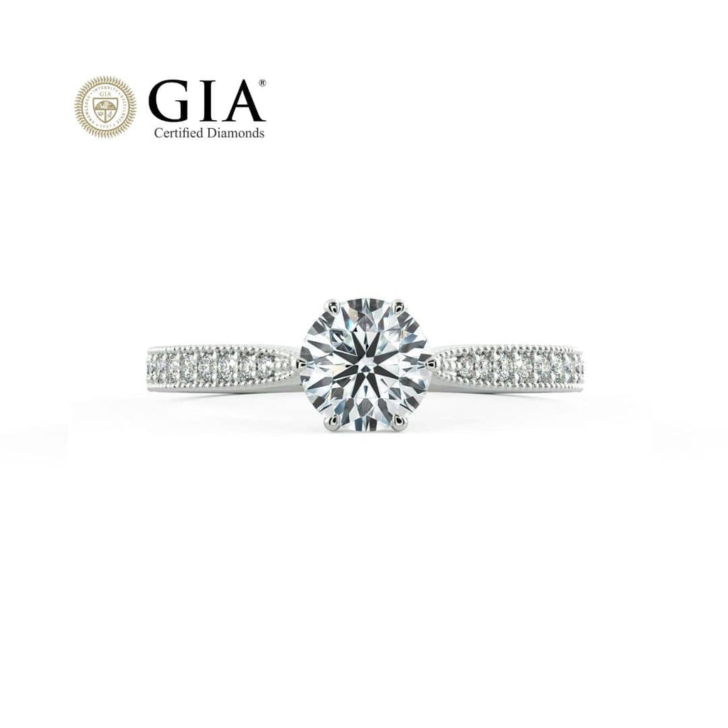 GIA-certified Diamond 6-prong Solitaire Ring in 18-karat White