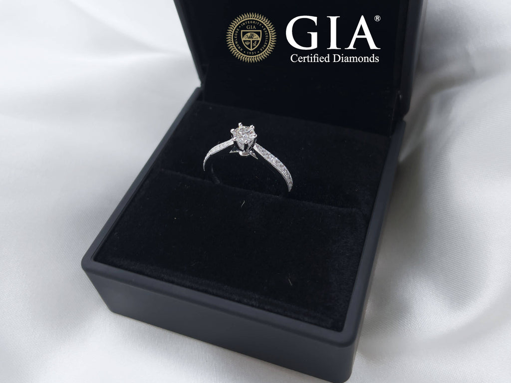 Nhẫn Vàng trắng Kim cương thiên nhiên GIA-certified Diamond Solitaire Ring 14K White Gold by AME Jewellery