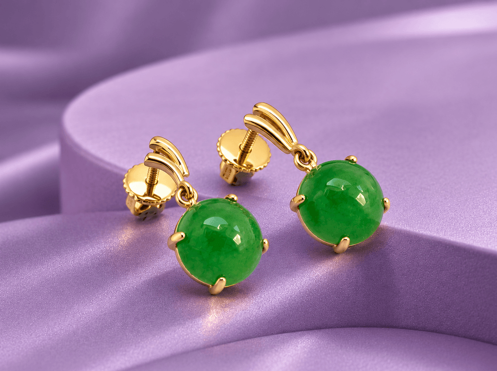  Jadeite Jade Earrings in 14K Yellow Gold by AME Jewellery.