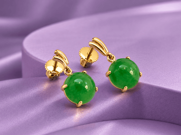  Jadeite Jade Earrings in 14K Yellow Gold by AME Jewellery.