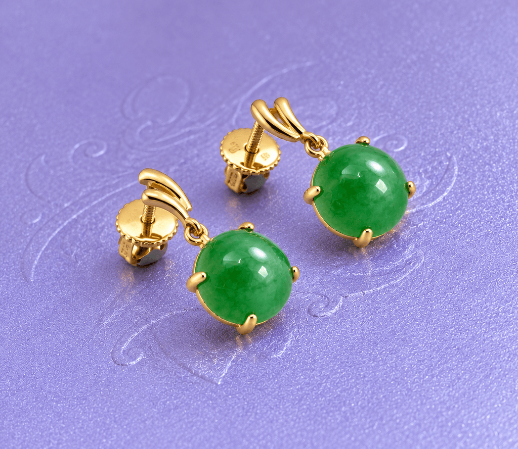  Jadeite Jade Earrings in 14K Yellow Gold by AME Jewellery.