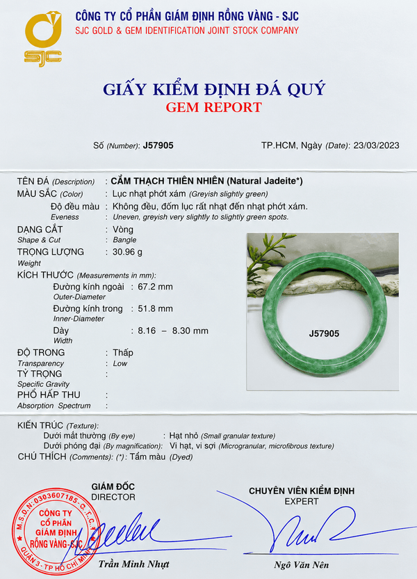 Natural Jadeite Jade Bangle J57905 certificate size 51.8 mm - AME Jewellery