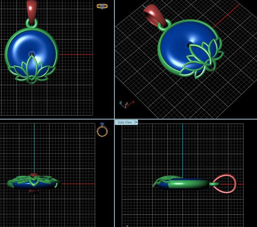 3D design of Burmese Natural Donut Circle Jadeite Jade Lotus Pendant