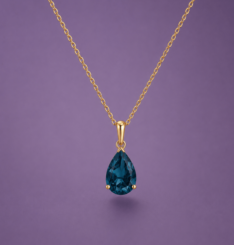 Mặt dây chuyền đá quý tự nhiên London Blue Topaz 7*9mm -  AME Jewellery