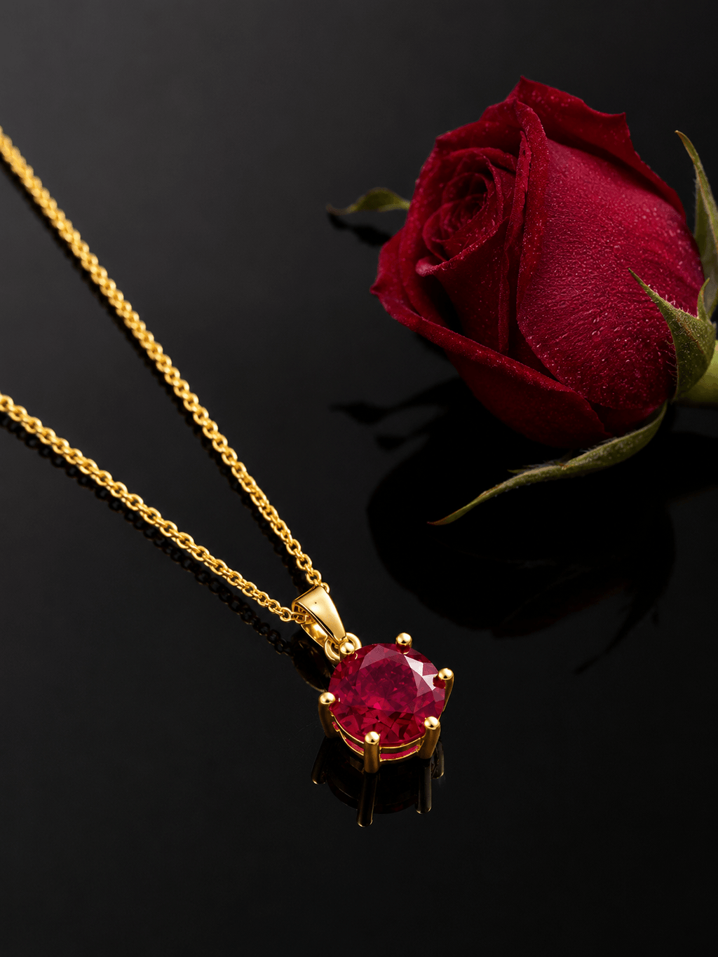 Mặt dây chuyền đá quý tự nhiên Ruby 7mm - AME Jewellery