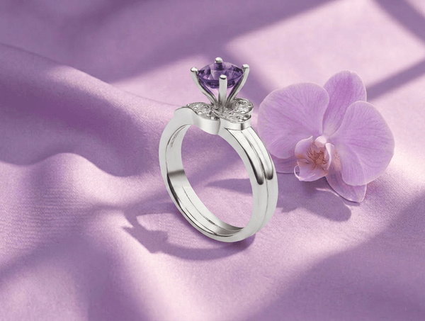 Bague à feuille en améthyste de en argent sterling-AME Jewellery