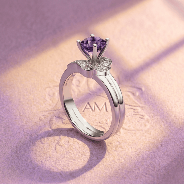 Natural Amethyst Leaf Ring in Sterling Silver - AME Jewellery