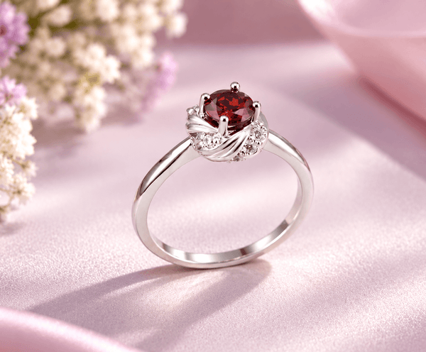 Natural Red Garnet Ring in Sterling Silver by AME Jewellery.