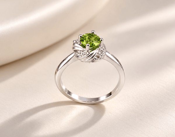 Natural Round cut Peridot Ring in Sterling Silver by AME Jewellery. 