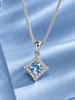 Natural Swiss Blue Topaz Parallelogram Pendant Necklace in Sterling Silver by AME Jewellery. 